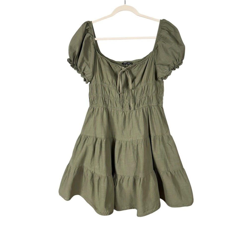 Womens Babydoll Milkmaid Mini Dress  XL Romantic Cottage Ruffle Prairie Green